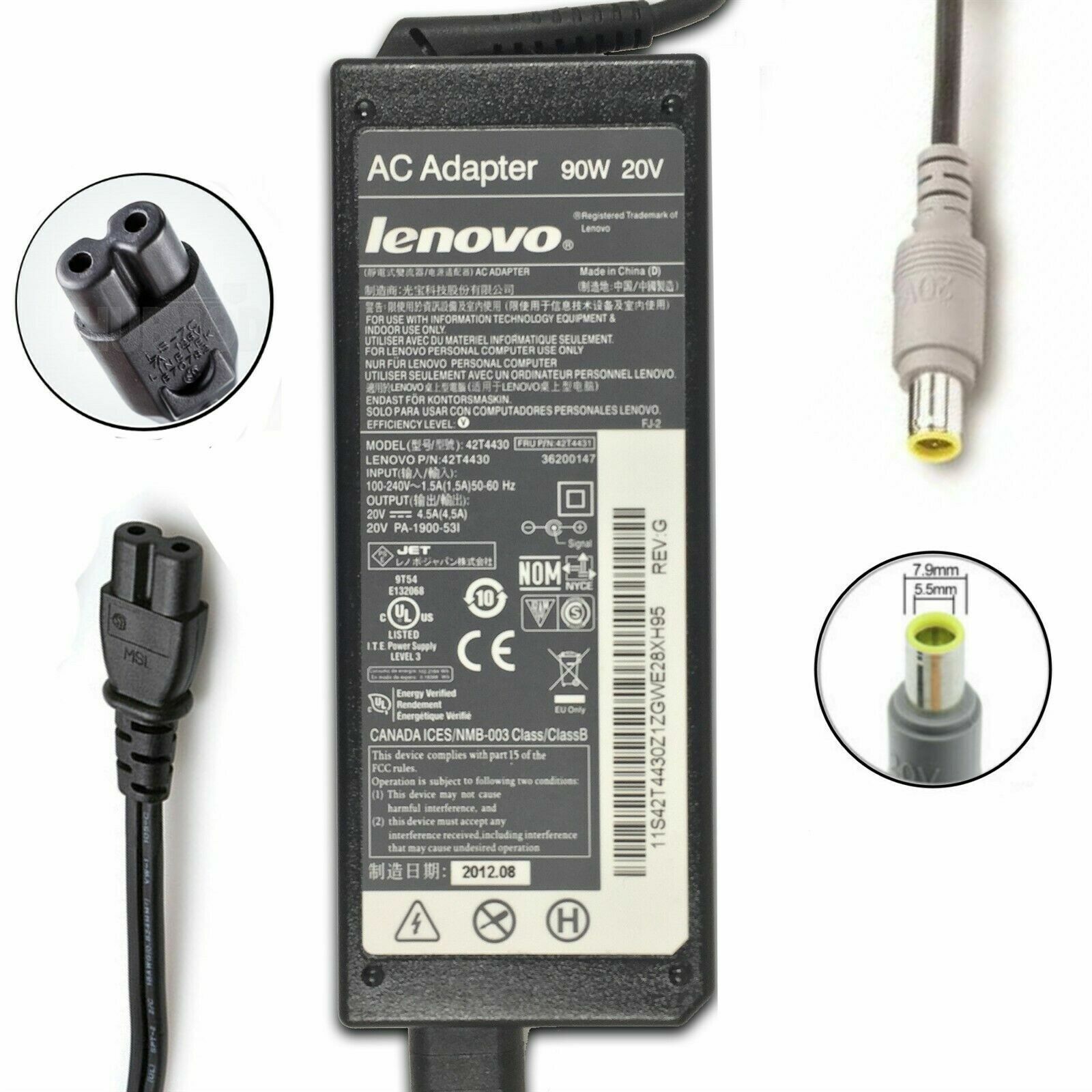 Lenovo 90W 20V Laptop AC Adapter Power Supply Charger T400 T410 T420 T430 اورجينال استعمال خارج 
